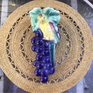 Vintage Pre 1960 Ceramic Wall Decor, Colorful Parrot on Grapes